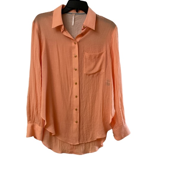 Free People Women’s Sheer High Low Button Down - Picture 4 of 12